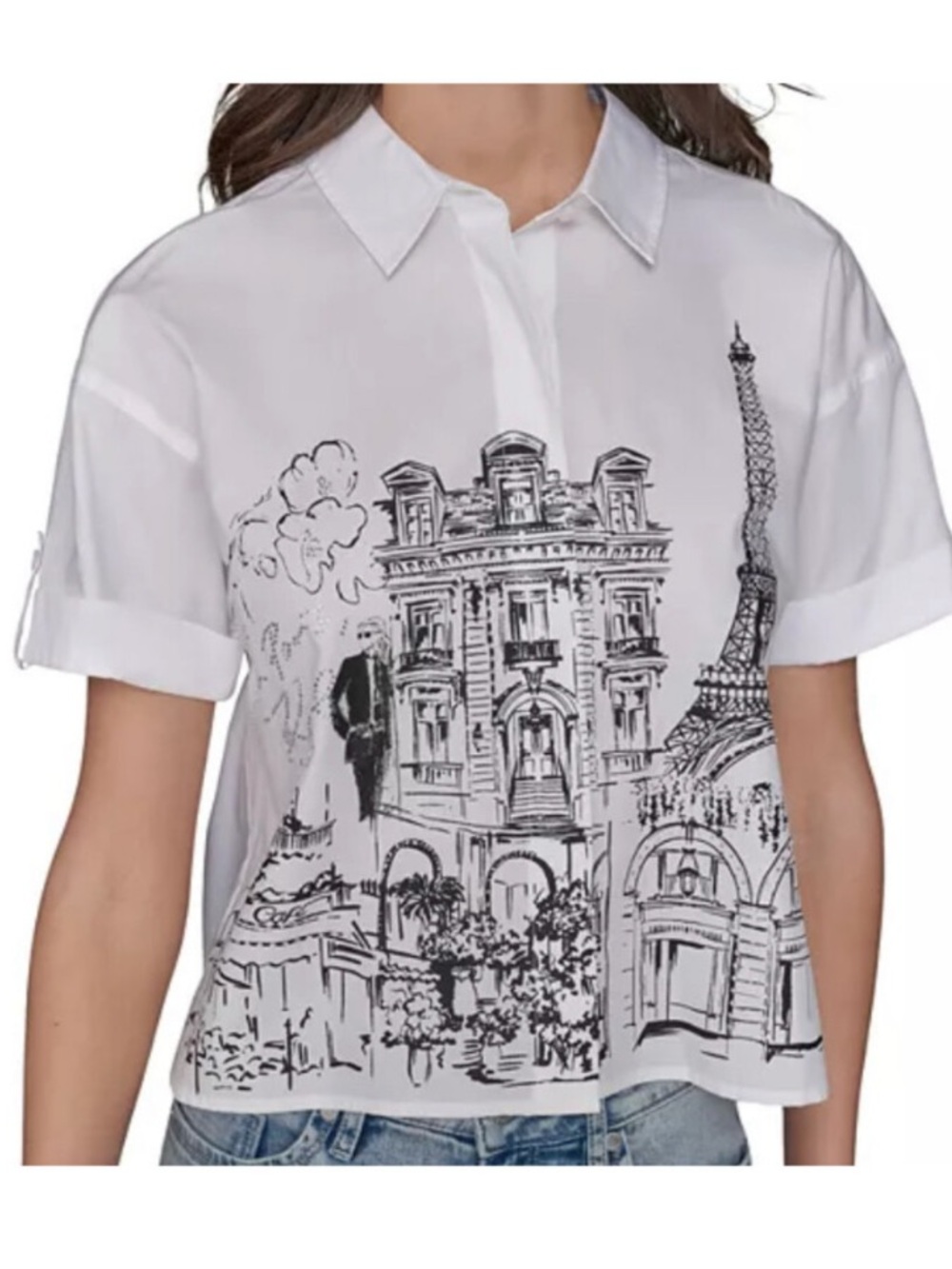 Karl Lagerfeld White Paris Sketch Cotton  Shirt Sz 1X
